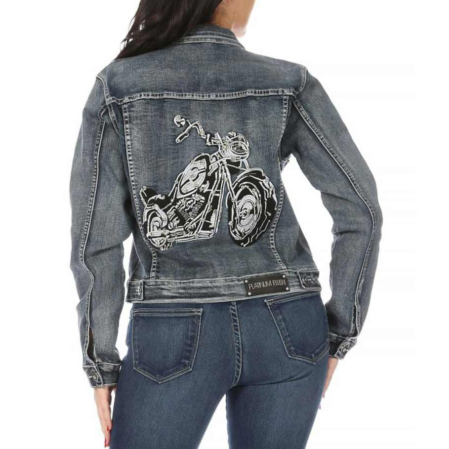 Womens Upcycled, ReDyed Denim Jacket with Original Graphic on Back |  CircularFashionLA